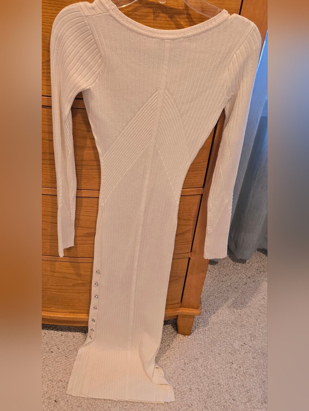 NWT GUESS Ribbed Long Sleeve Cream Bodycon Dress, XS - Picture 8 of 9